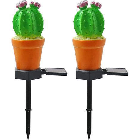 Lampe solaire décorative de jardin (lot de 2), étanche, en forme de colonne cactus, pour allée, pelouse ou chemin.-AquaForge