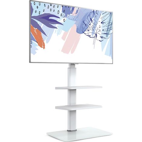 Support TV sur Pied avec 2 Étagères, 32-60 Pouces, Blanc (1/5)