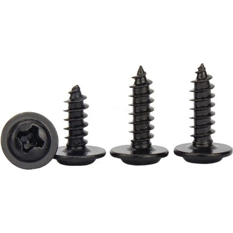 100 vis autotaraudeuses à tête ronde cruciforme avec coussinet, longueur 3-12 mm, noires, 6 M2.3