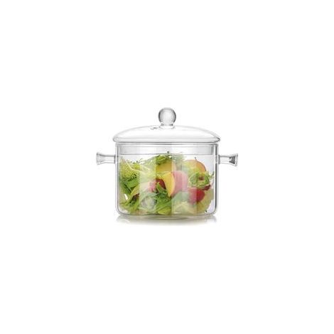 Casserole en verre avec couvercle pour la cuisson, casserole en verre transparent résistant aux hautes températures avec double poignée, pour légumes, soupe, pâtes
