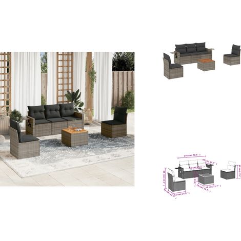 6-tlg. Garten-Sofagarnitur mit Kissen Grau Poly Rattan - Gartenmöbel - Outdoor Möbel - Rattan Gartenset - Lounge Set - Esszimmergarnitur (1/3)