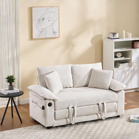 Canapé convertible 3-en-1 en chenille blanche avec rangements (1/5)