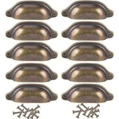 10Pcs Poignée Coquille Rétro Poignee de Meuble Vintage pour Placards Armoire Commode Tiroirs (1/4)