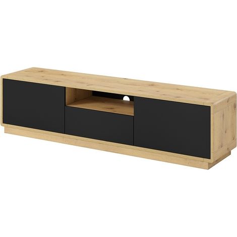 Mobile TV 180cm collezione VILLA. Colore quercia e nero opaco. LED integrato