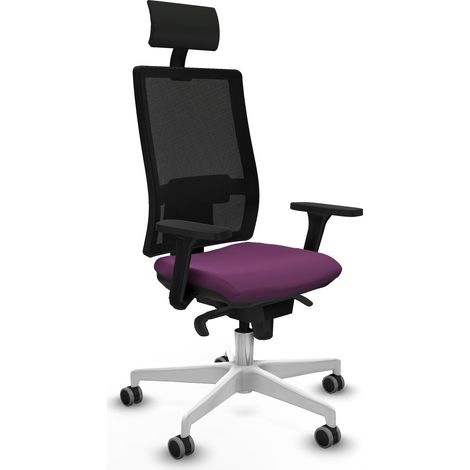 Horna sincro malla negra similpiel morado brazos 3D base blanca cabecero fijo ruedas 65mm engomadas (1/5)