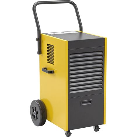 Déshumidificateur industriel 70 L/jour roulettes drainage continu 5,5 L jaune appareil professionnel anti humidité grande capacité chantier cave