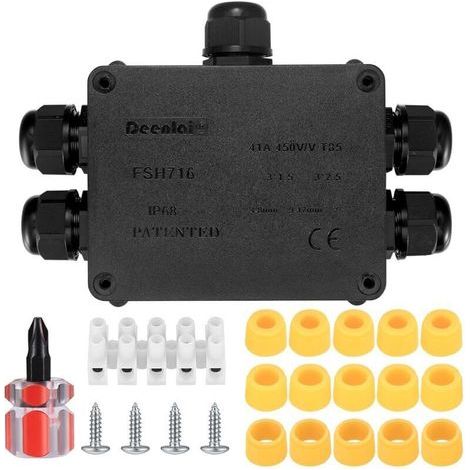 Boîte de Jonction Étanche IP68 5 Voies pour Extérieur et Jardin – Boîtier de Dérivation Résistant aux Intempéries avec Entrées Câbles 4–12 mm (1/4)