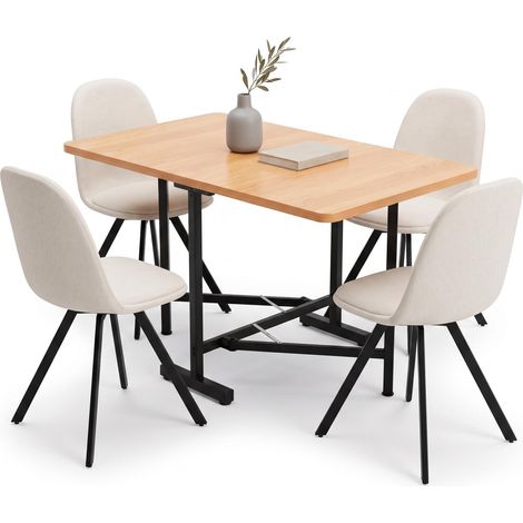 FurnitureR Essgruppe mit Klapp-Ausziehtisch und 4 drehbaren Stoffstühlen Platzsparender Klapp- und Ausziehtisch mit 4 drehbaren Polsterstühlen für moderne Wohnräume (1/5)