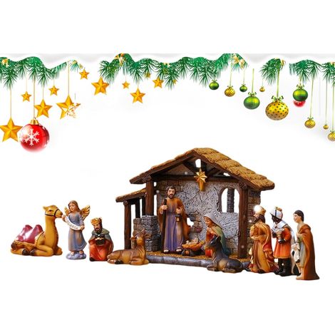 Christmas Nativity Set D'Intérieur Scène de Nativité Petites Figurines avec Crèche,Décoration de Fête pour Salon Étague Jardin Bureau Table Cheminée (1/5)