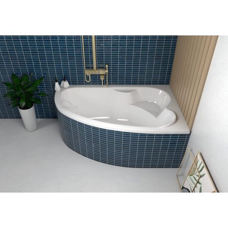 ECOLAM Baignoire d'angle Standard Polimat 130x85cm droite + revêtement polystyrène pieds siphon + silicone Set complet (1/5)