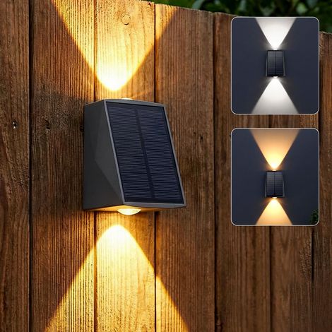 Applique Murale Exterieur Solaire, Lampe Extérieure avec Blanc Chaud et Blanc Froid, IP65 Étanche Applique Solaire pour Jardin Portail Clôture Terrasse Garage (1/5)