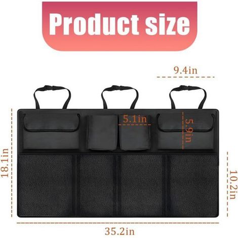 Organisateur Coffre - Tissu Oxford 600D - 45x89 cm - 8 Poches - Fixation Siège Arrière - Noir - 1 Pièce (1/5)