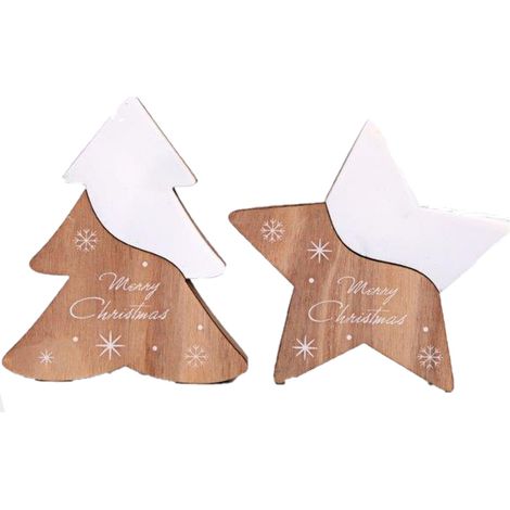 Lot de 2 décorations de Noël sapin et étoile effet bois