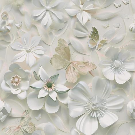 Papel pintado autoadhesivo y removible con estampado floral blanco (44 cm x 10 m), ideal para decorar dormitorios, salones, cocinas, etc. (1/5)