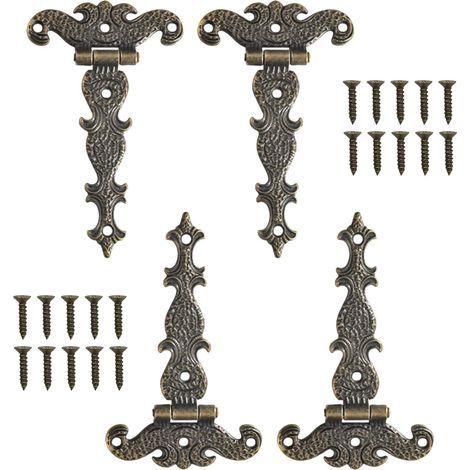 Lot de 4 Charnière Porte Placard, Charnière Porte Lourde Antique Décorative en Bronze Rétro, Mini Charniè re Pliante Vintage (1/5)