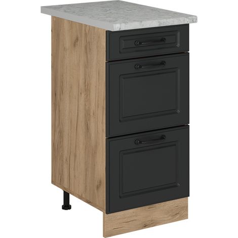 Mueble bajo de cocina R-Line, Antracita casa de campo, 40 cm con cajones, mármol AP, Vicco