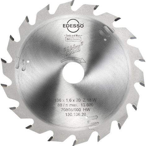 EDESSÖ Handkreissägeblatt für AKKU-Maschinen (Dünnschnittsägeblatt), HW 136x1,6/1,2x20 Z=18 W (1/3)