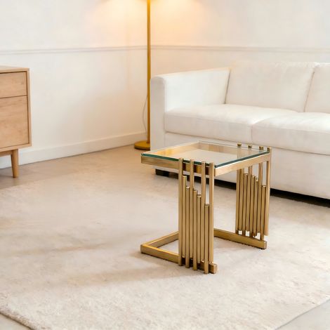 Table basse carrée 41 cm verre trempé doré OKMYHOME (1/5)