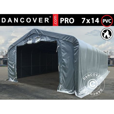 Carpa grande de almacén PRO 7x14x3,8m PVC con panel tragaluz de techo, Gris - Dancover