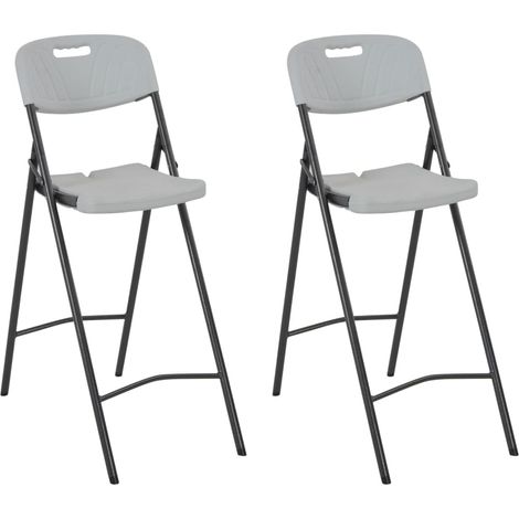 2 pcs Chaises de bar Tabourets de Bar Tabourets Hauts pliables PEHD et acier Blanc BGT32493 (1/5)
