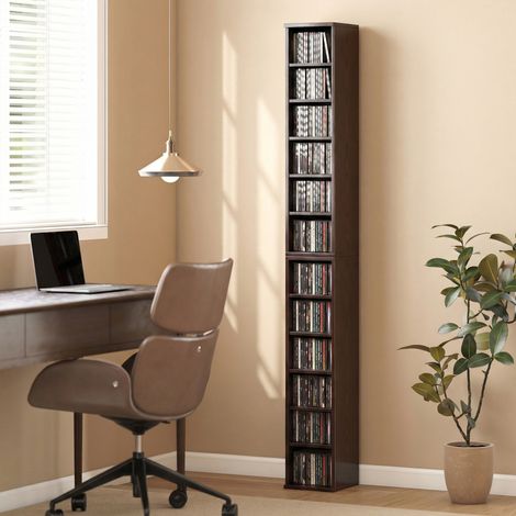 Lot de cd marron(ha) 2 étagères colonnes armoire de rangement cd-dvd 12 compartiments capacité 204 21 x 22.5 x 88.5 cm finition de qualité