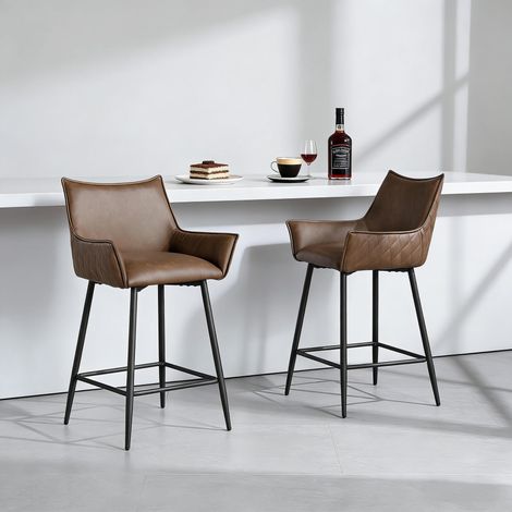 Chaise à manger avec accoudoirs et dossier courbés,chaise de bar vintage design,tabouret ergonomique,chaise Chat (seul ensemble de 2 tabourets de bar) (1/5)
