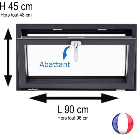 Fenêtre PVC abattant 1 vantail anthracite H 45 x L 90 cm avec poignée pour pose en neuf