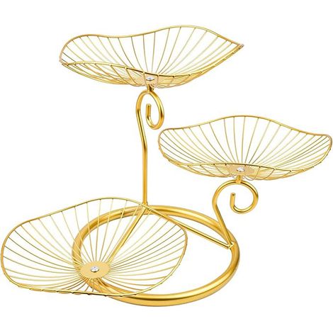 Corbeille à fruits en métal à 3 niveaux, coupe à fruits décorative, support de corbeille à fruits moderne pour comptoir de cuisine, Doré (1/5)