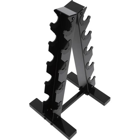 Soporte para mancuernas, diseño en forma de A que ahorra espacio, construcción de acero duradera, color negro. (1/2)