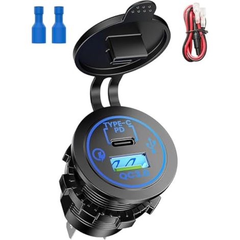 Chargeur Allume-Cigare USB-C 48W PD3.0 & QC3.0 - Prise USB 12V/24V pour Voiture avec LED Bleue - Compatible iPhone, Samsung Galaxy, Huawei, Xiaomi, iPad (48W PD3.0+QC3.0) (1/5)