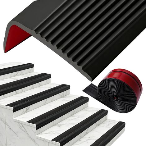 Nez de Marche Escalier, Nez de Marche Profil d’angle PVC Autoadhésif 50x25mm, Pour marches d'escalier en intérieur et en extérieur, Protection antidérapante (1/5)