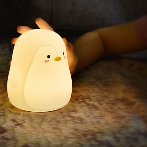 Veilleuse pingouin colorée et ravissante, en silicone, rechargeable par USB et dotée d'un éclairage LED, idéale pour la chambre et la table de chevet. Couleur : blanc. (1/5)