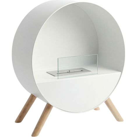 Venere - Bioethanol-Standkamin 60x72x30 cm mit 1-Liter-Brenner und Füßen aus weißem Kiefernholz
