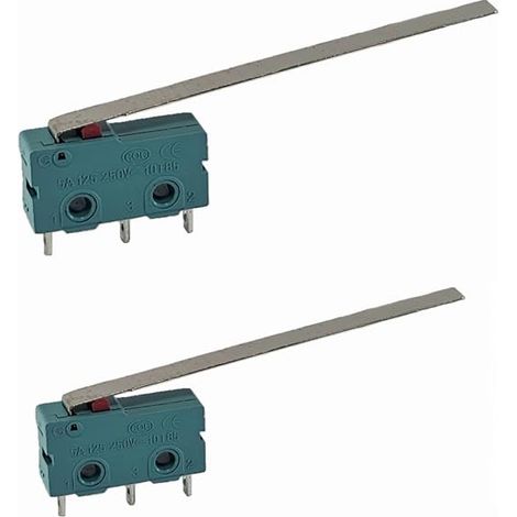Lot de 2 micro-interrupteurs - 3 broches - Métal et plastique - Fin de course 5A 250V - Machines et électroménager - Levier long 55mm (1/5)