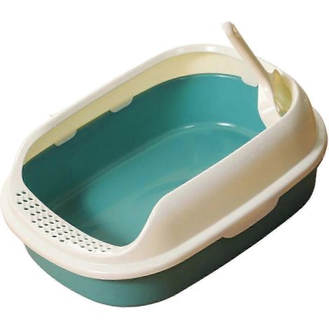 Robuste Katzentoilette mit hohem Rand, Sandkasten, offenem Deckel, halboffener Katzenklo für Wohnungskatzen, leicht zu reinigen-Green (1/5)