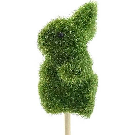 Scheulen – Pique décorative de Pâques lapin assis floqué vert mousse – Plastique, H 6 cm, tige 22 cm (1/4)