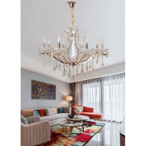 TRADE SHOP - Lampadario A Sospensione Soffitto Classico 8 Bracci E14 Effetto Cristallo A60-8 - (1/2)