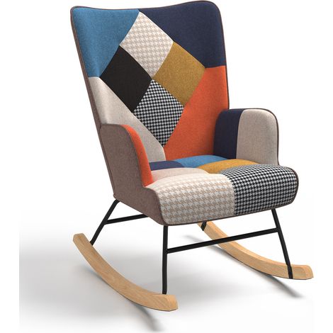 Skandinavischer Sessel IVAR aus Schaukelstoff Patchwork Multicolor