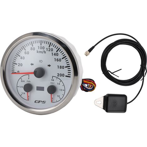 Compteur de vitesse GPS 3 en 1 110 mm, odomètre avec voltmètre, jauge de niveau de carburant, clignotant 200 km/h pour camping-car, yacht, camion, rétroéclairage rouge, cadran blanc, lunette argentée (1/5)
