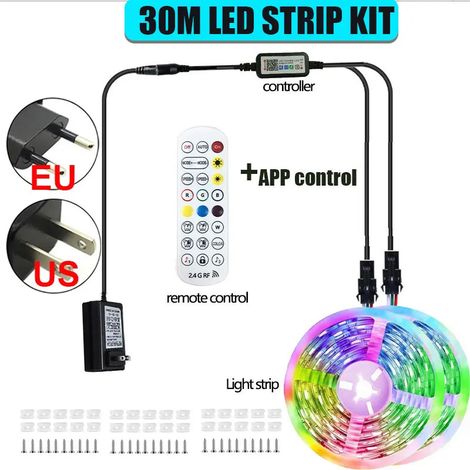 Bande LED RGB-IC étanche pour extérieur (30 mètres), 24 V, avec changement de couleur synchronisé à la musique (1/5)