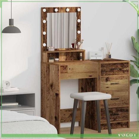 Coiffeuse - ABI - Bois ancien - Miroir intégré - Éclairage LED - 50 x 41 x 135 cm (1/5)