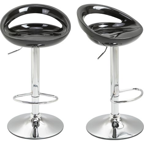 Lot de 2 tabourets de bar réglables, dossier et repose-pieds, pivotants 360°, noir 46x41x76-96cm (1/5)