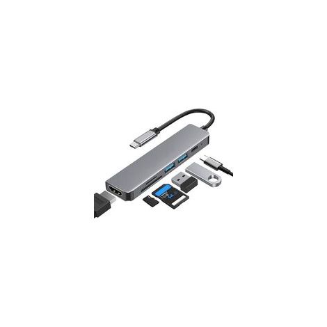 Adaptateur USB C pour MacBook, 6 en 1 USB Type-C vers HDMI 4K Multiport Hub Compatible avec Les Ordinateurs Portables de Type C comme MacBook Pro, Dell XPS, Chromebook Pixel (1/5)