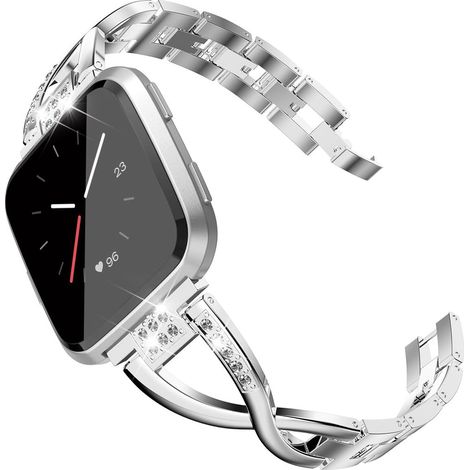 Bracelet TOYOUTHS Bling compatible avec Fitbit Versa/Versa 2 pour femmes, bracelet en acier inoxydable de remplacement pour Versa Lite Edition/Versa SE, accessoires élégants, bracelet en métal argenté (1/5)