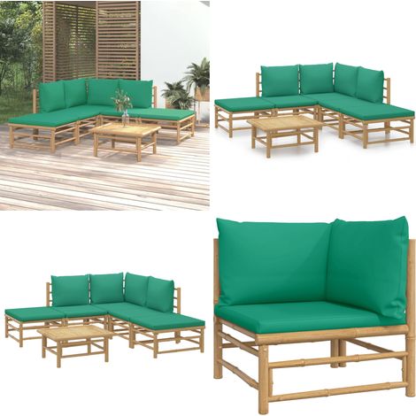6-tlg. Garten-Lounge-Set mit Grünen Kissen Bambus - Bambus Möbel - Gartenloungeset - Gartenmöbel - Esstisch - Wohnzimmergarnitur - Home & Living (1/5)