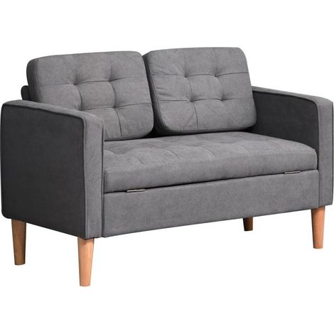Divano 2 posti in tessuto grigio con vano contenitore 117 x 62 x 78 cm (1/5)