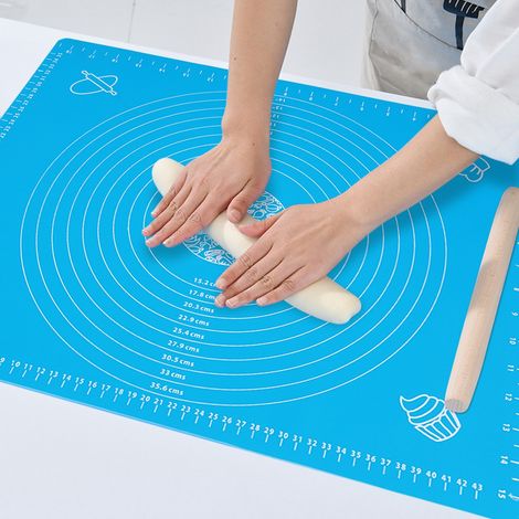 Tapis de cuisson en silicone épais pour étaler la pâte, avec graduations, bleu, 40 x 50 cm (1/5)