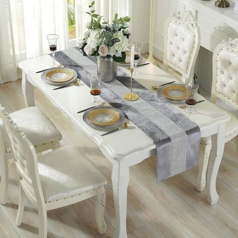 Chemin de table gris 32x210cm chemin de table pailleté chemin de table diamant argenté pour table cuisine,table basse,210cm,gris (1/4)