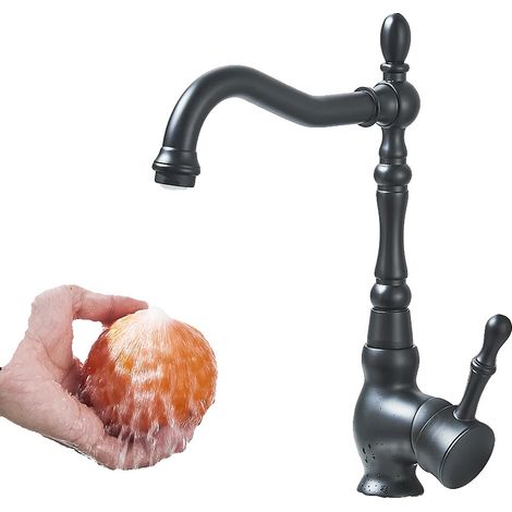Robinet de lavabo, monté sur le plan de travail, contrôle à une seule poignée, Noir Mat (1/2)