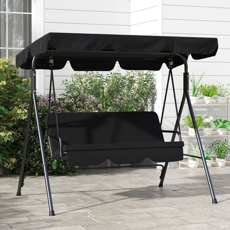 REDOM Dondolo da giardino 172x110x153 cm, 3 posti, tettuccio orientabile, seduta imbottita, acciaio nero